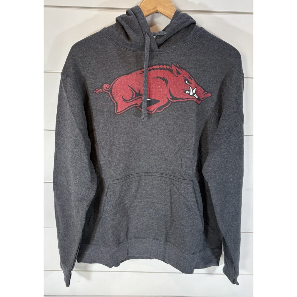 Arkansas Razorbacks Hoodie Port & Company Grey Sweatshirt Big Logo Men's Size L